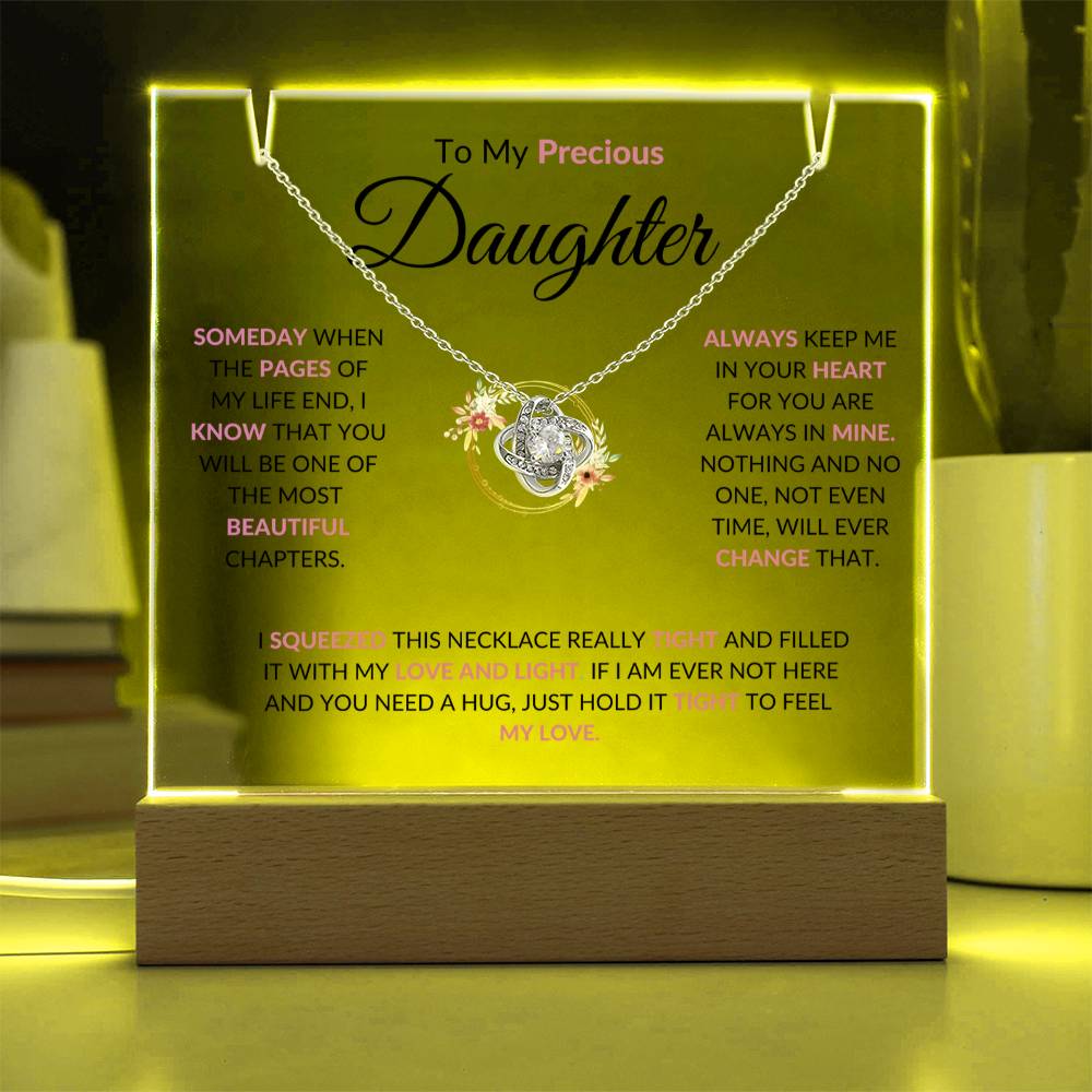 To My Precious Daughter / Keepsake Acrylic Bundle with Love Knot Necklace