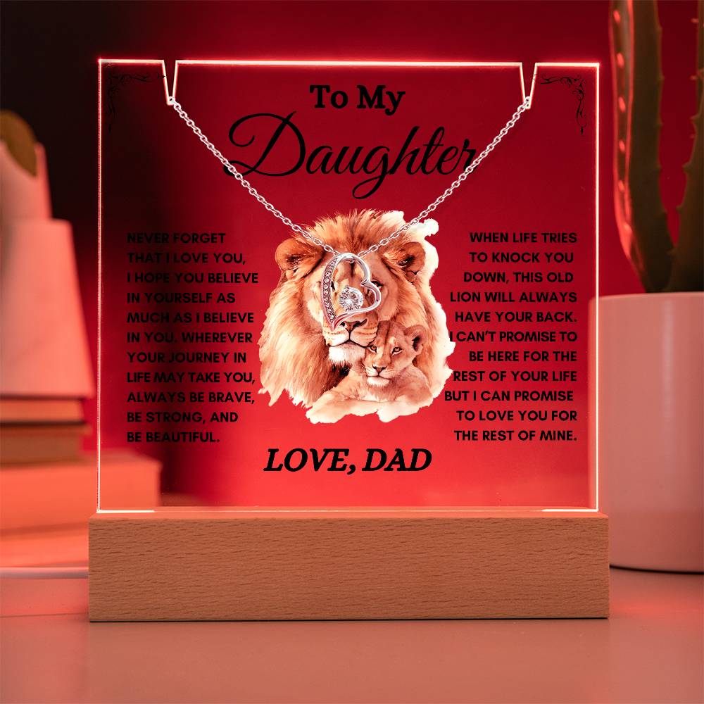 To My Daughter/ Gift from Dad / Keepsake Acrylic Bundle with Forever Love Necklace/ LED light