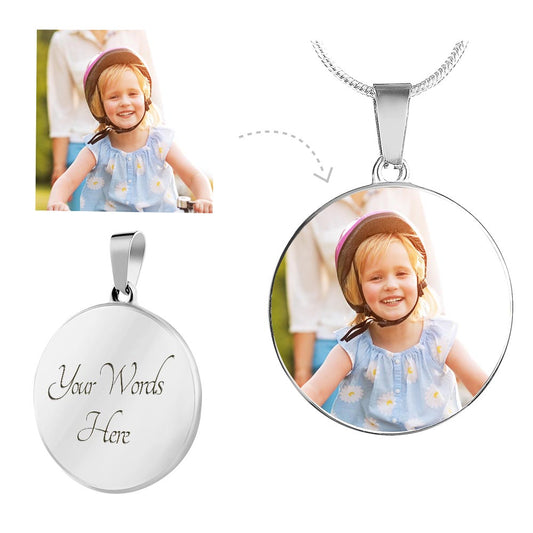 Customized Circle Pendant with Photo Upload and Personalized Engraving