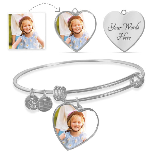Customized Heart Bangle with Photo Upload and Personalized Engraving