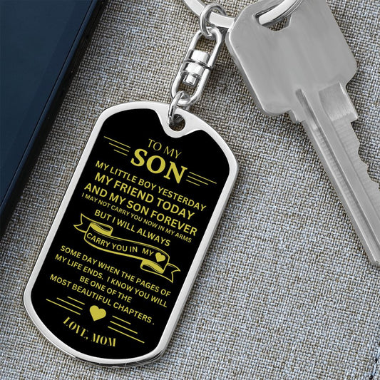To My Son / Love Mom / Dog Tag Keychain