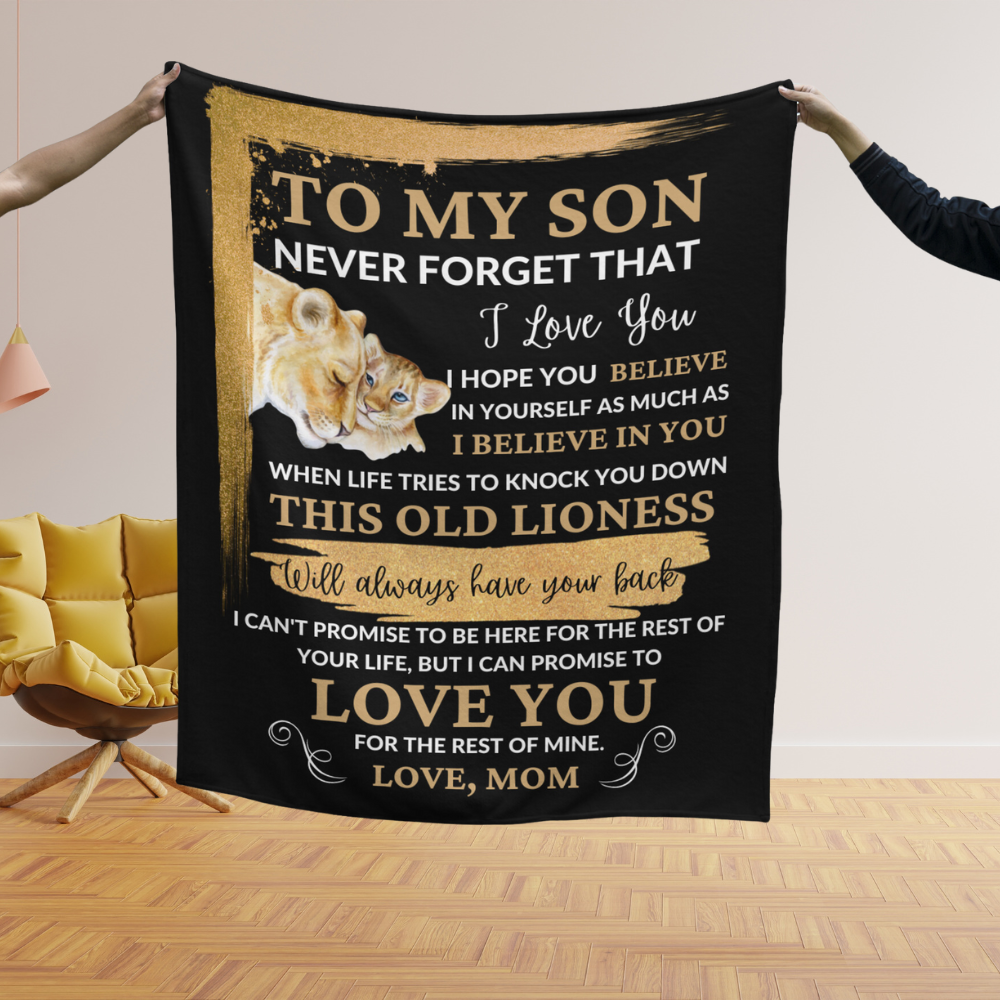 To My Son / This Old Lioness/ Love, Mom / Mink Sherpa Blanket 50x60