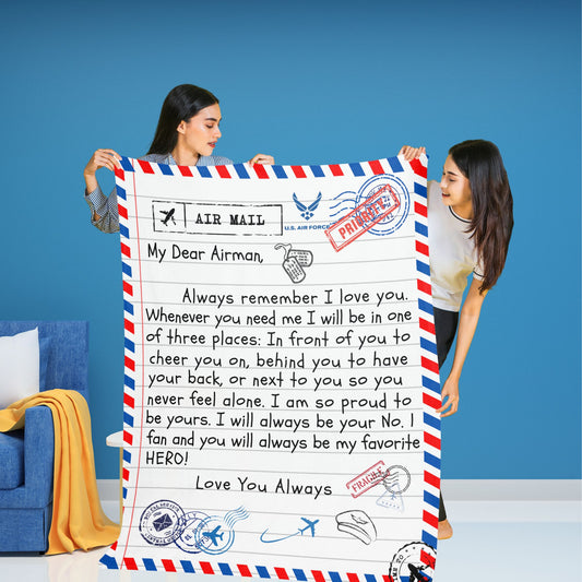 My Dear Airman Veteran Blanket from Wife/ Girlfriend/ Spouse / Premium Mink Sherpa Blanket 50x60