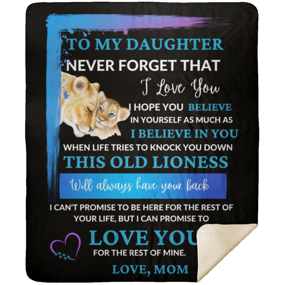 To My Daughter / This Old Lioness / Love, Mom / Mink Sherpa Blanket 50x60