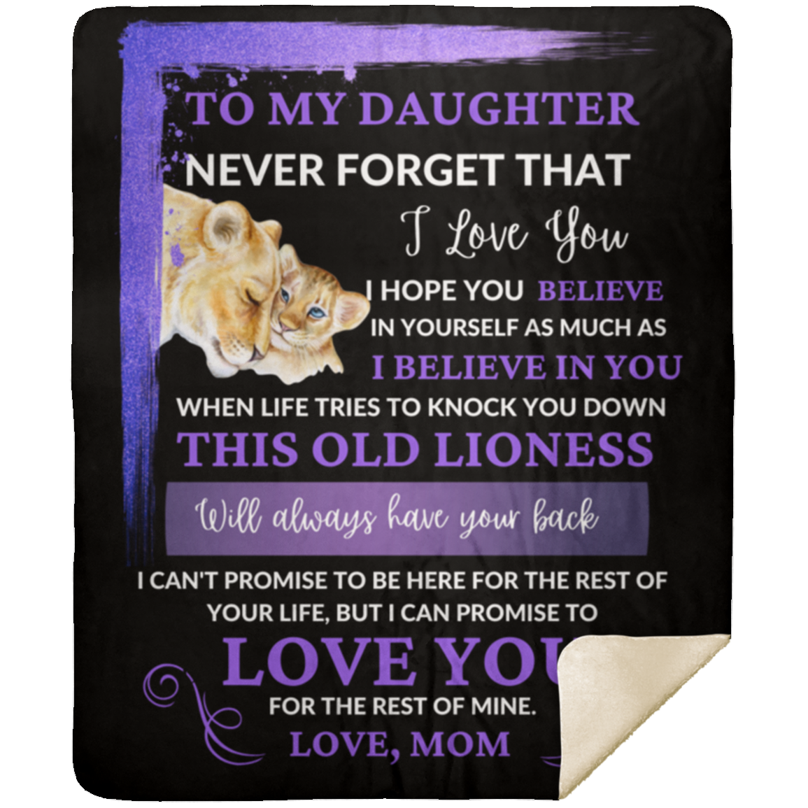 To My Daughter / This Old Lioness / Love, Mom / Mink Sherpa Blanket 50x60