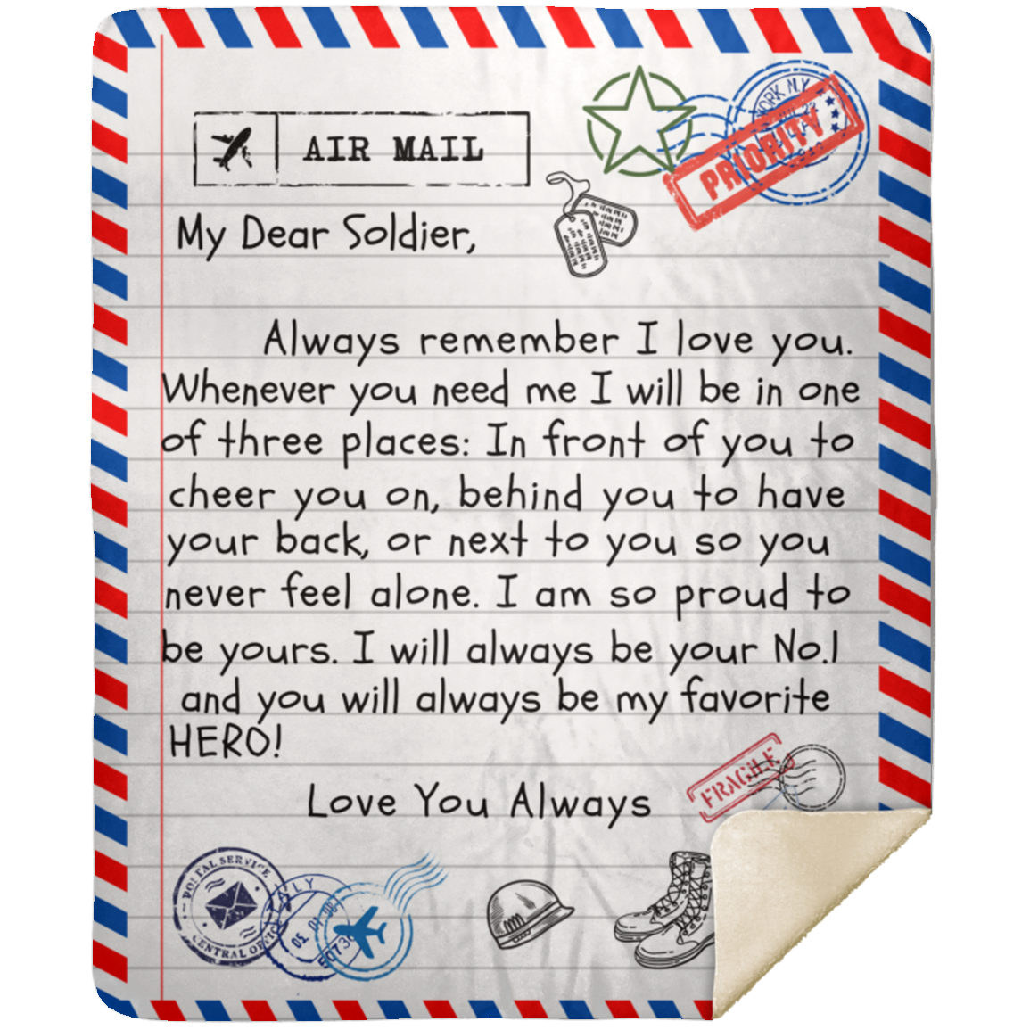 My Dear Solider Veteran Blanket from Wife/ Girlfriend/ Spouse/ Premium Mink Sherpa Blanket 50x60