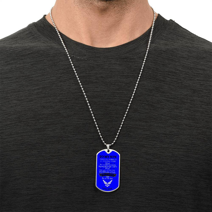 To My Son / Airforce - Aim for the Skies / Love, Mom / Military Dog Tag Necklace