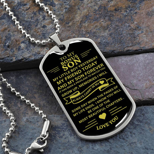 To My Bonus Son / Carry You in my Heart / Military Dog Tag Necklace