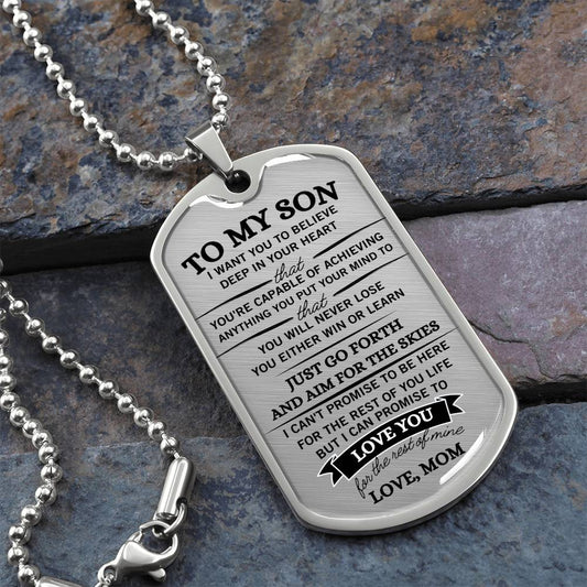 To My Son / Love You / Love, Mom / Military Dog Tag Necklace