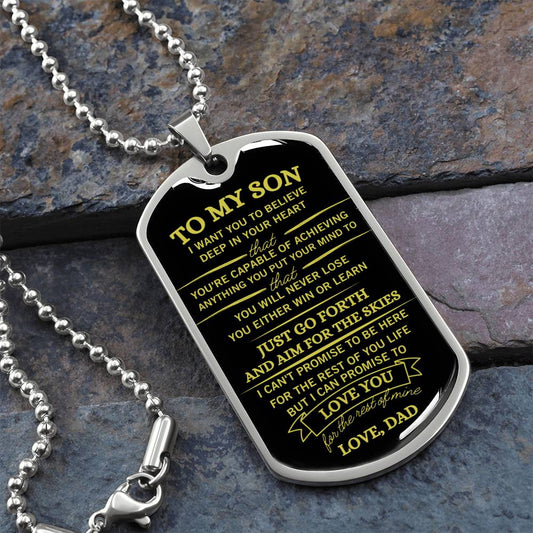 To My Son / Love, Dad / Military Dog Tag Necklace