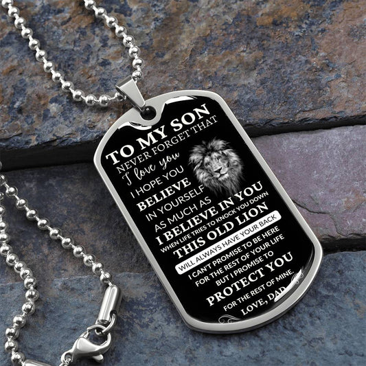 To My Son / This Old Lion / Love, Dad / Military Dog Tag Necklace