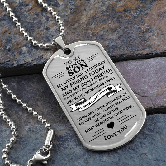 To My Bonus Son / Always Carry You in my Heart / Military Dog Tag Necklace