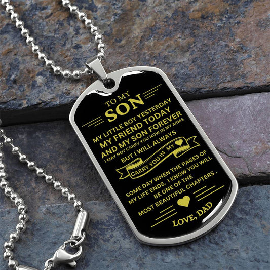 To My Son / Carry You in my Heart / Love, Dad / Military Dog Tag Necklace