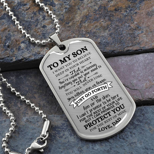 To My Son / Just Go Forth / Love, Dad / Military Dog Tag Necklace