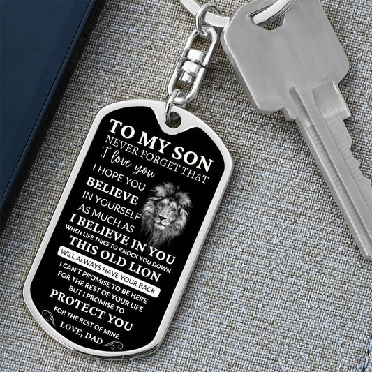 To My Son / This Old Lion / Love, Dad / Dog Tag Keychain