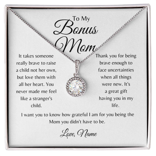 To My Bonus Mom / I am Grateful for You / Eternal Hope Necklace / Personalized Message Card