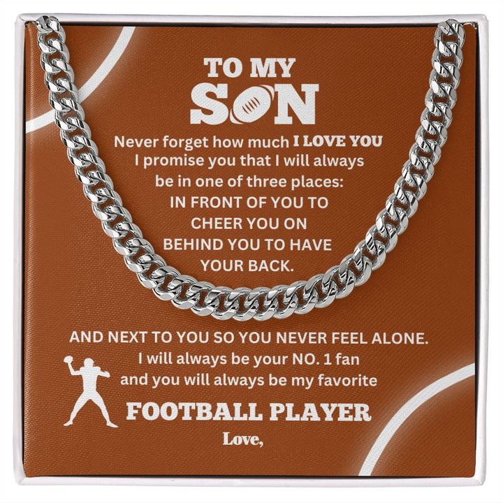 To My Son / Number One Football Player / Gift from Mom / Gift from Dad / Cuban Link Chain / Personalized Message Card