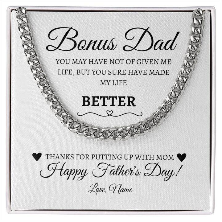 Bonus Dad / Happy Father's Day / Gift from Daughter / Gift from Son / Cuban Link Chain / Personalized Message Card