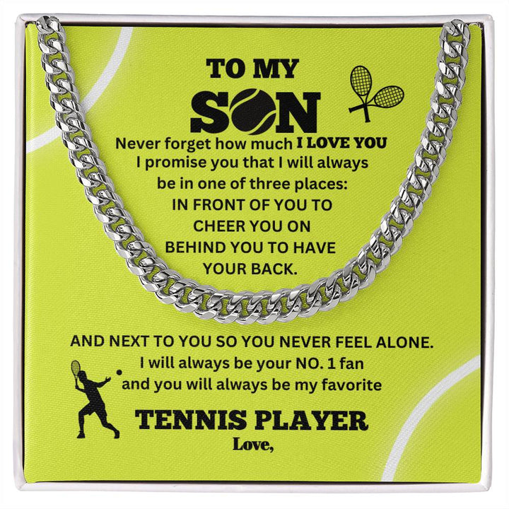 To My Son / Number One Tennis Player / Gift from Mom / Gift from Dad / Cuban Link Chain / Personalized Message Card