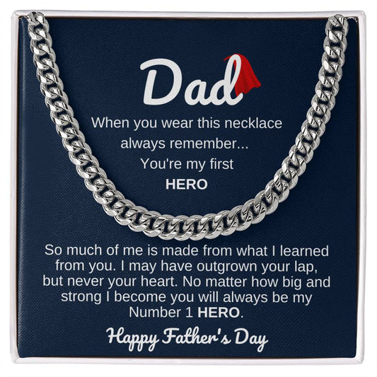 Dad / Number 1 Hero / Happy Father's Day / Cuban Link Chain