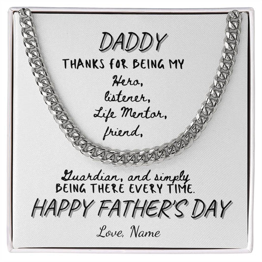 Daddy / Happy Father's Day / Gift from Daughter / Gift from Son / Cuban Link Chain / Personalized Message Card