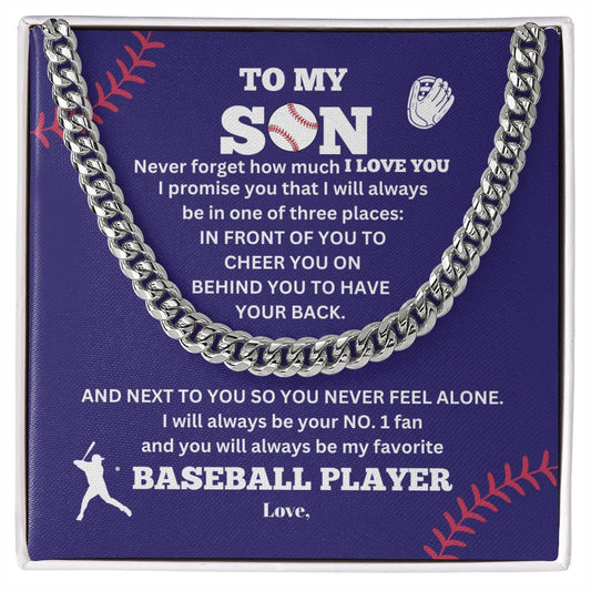 To My Son / Number One Baseball Player / Gift from Mom / Gift from Dad / Cuban Link Chain / Personalized Message Card