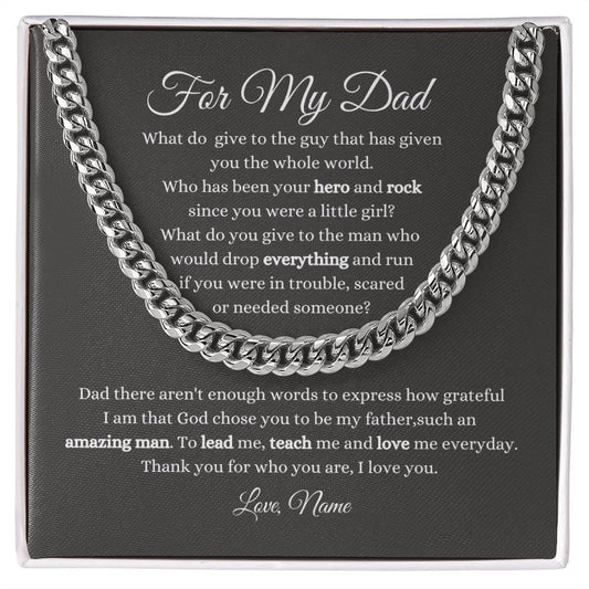 For My Dad / My Hero, My Rock / Cuban Link Chain / Personalized Message Card