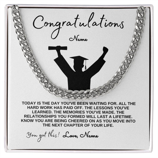 Graduation Gift for Him / Cuban Link Chain / Personalized Message Card