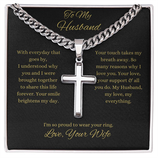 To My Amazing Husband / Personalized Steel Cross with Cuban Chain