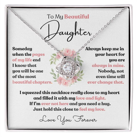 To My Beautiful Daughter / Most Beautiful Chapters/ Gift from Mom / Gift from Dad / Love Knot Necklace / Personalized Message Card