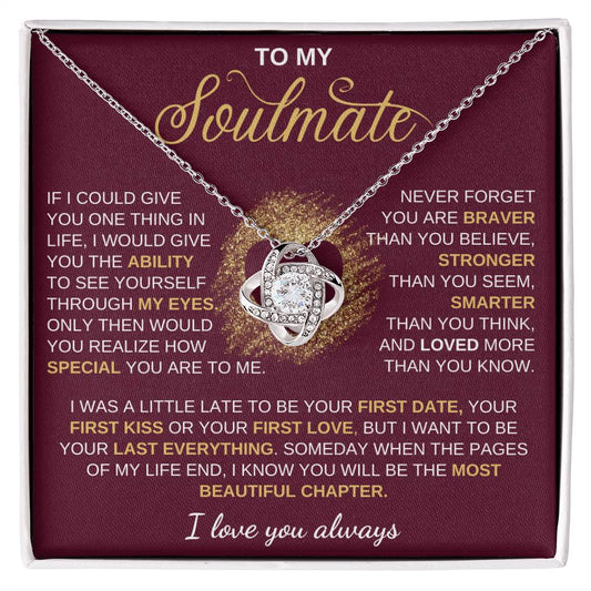 To My Soulmate / Love Knot Necklace / Personalized Message Card