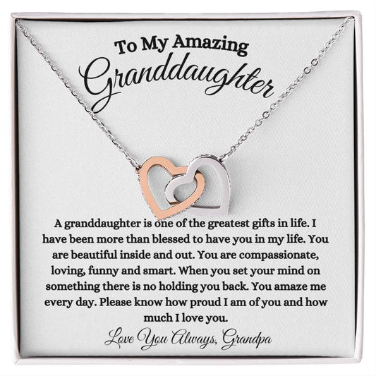 To My Amazing Granddaughter / Interlocking Heart Necklace / Personalized Message Card