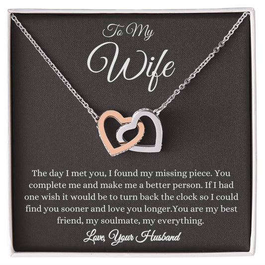 To My Wife / My Missing Piece / Interlocking Heart Necklace / Personalize Message Card