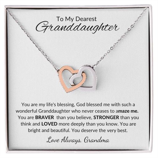 To My Dearest Granddaughter / Interlinking Heart Necklace / Personalized Message Card