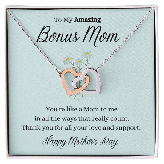 To My Bonus Mom / Happy Mother's Day / Interlocking Heart Necklace