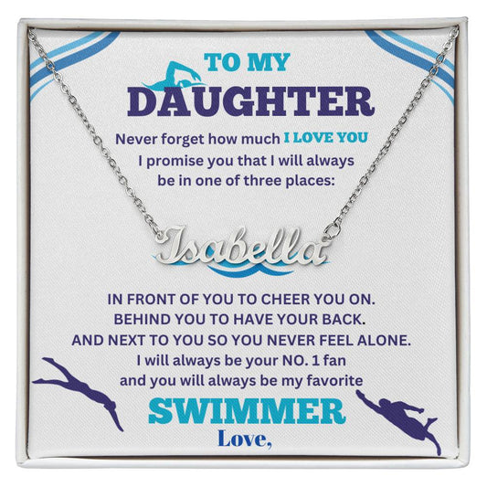 To My Daughter / No. 1 Swimmer / Gift from Mom / Gift from Dad / Name Necklace / Personalized Message Card