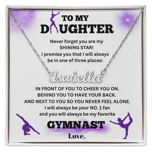 To My Daughter / No. 1 Gymnast / Gift from Mom / Gift from Dad / Name Necklace / Personalized Message Card