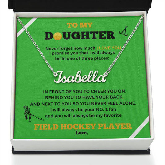 To My Daughter / Number One Field Hockey Player / Gift from Mom / Gift from Dad / Personalized Name Necklace / Personalized Message Card