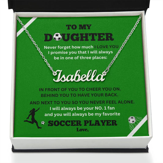 To My Daughter / Number One Soccer Player / Gift from Mom / Gift from Dad / Personalized Name Necklace / Personalized Message Card