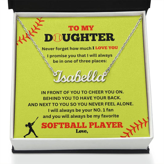 To My Daughter / Number One Softball Player / Gift from Mom / Gift from Dad / Personalized Name Necklace / Personalized Message Card