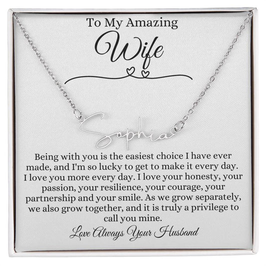 To My Wife / A Privilege to Call You Mine / Signature Name Necklace / Personalized Message Card