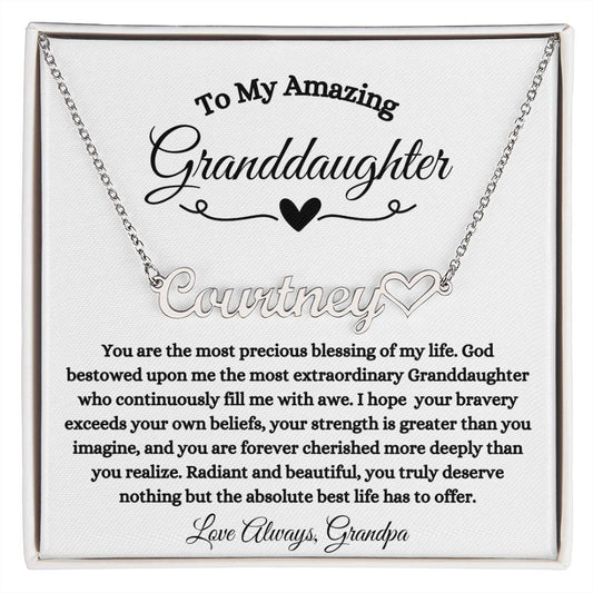 To My Amazing Granddaughter / Heart Name Necklace / Personalized Message Card