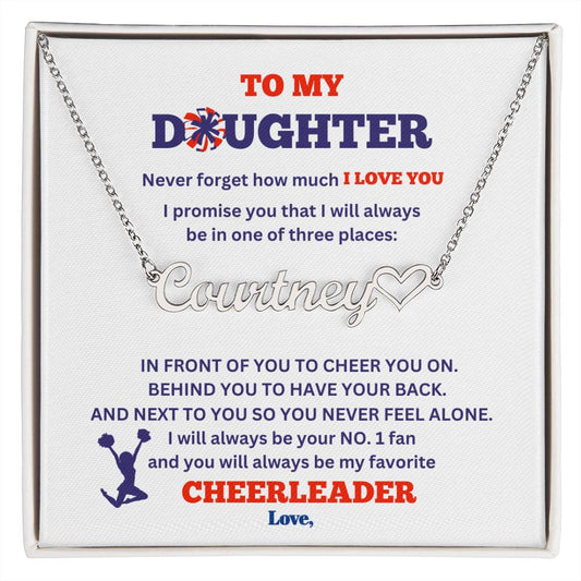 To My Daughter / Number One Cheerleader / Gift from Mom / Gift from Dad / Personalized Heart Name Necklace / Personalized Message Card