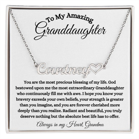 To My Amazing Granddaughter / Heart Name Necklace / Personalized Message Card