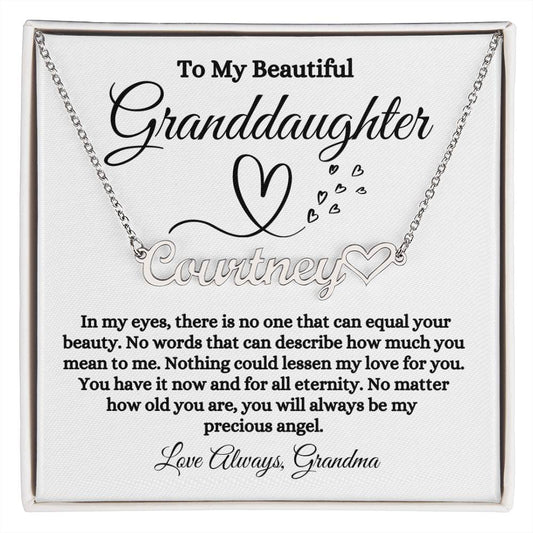 To My Beautiful Granddaughter / Heart Name Necklace / Personalized Message Card