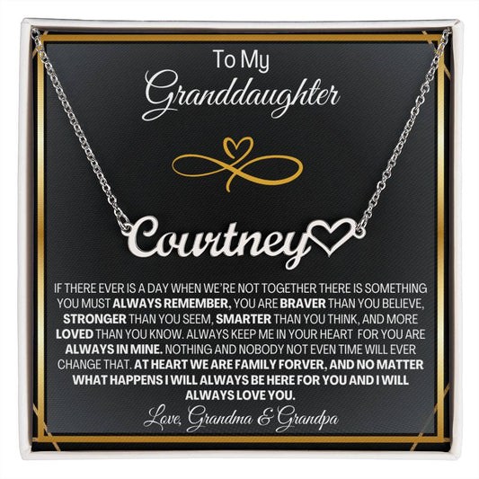 To My Granddaughter / Heart Name Necklace / Personalized Message Card