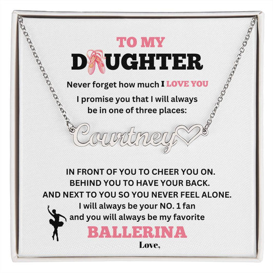 To My Daughter / Number One Ballerina / Gift from Mom / Gift from Dad / Personalized Heart Name Necklace / Personalized Message Card