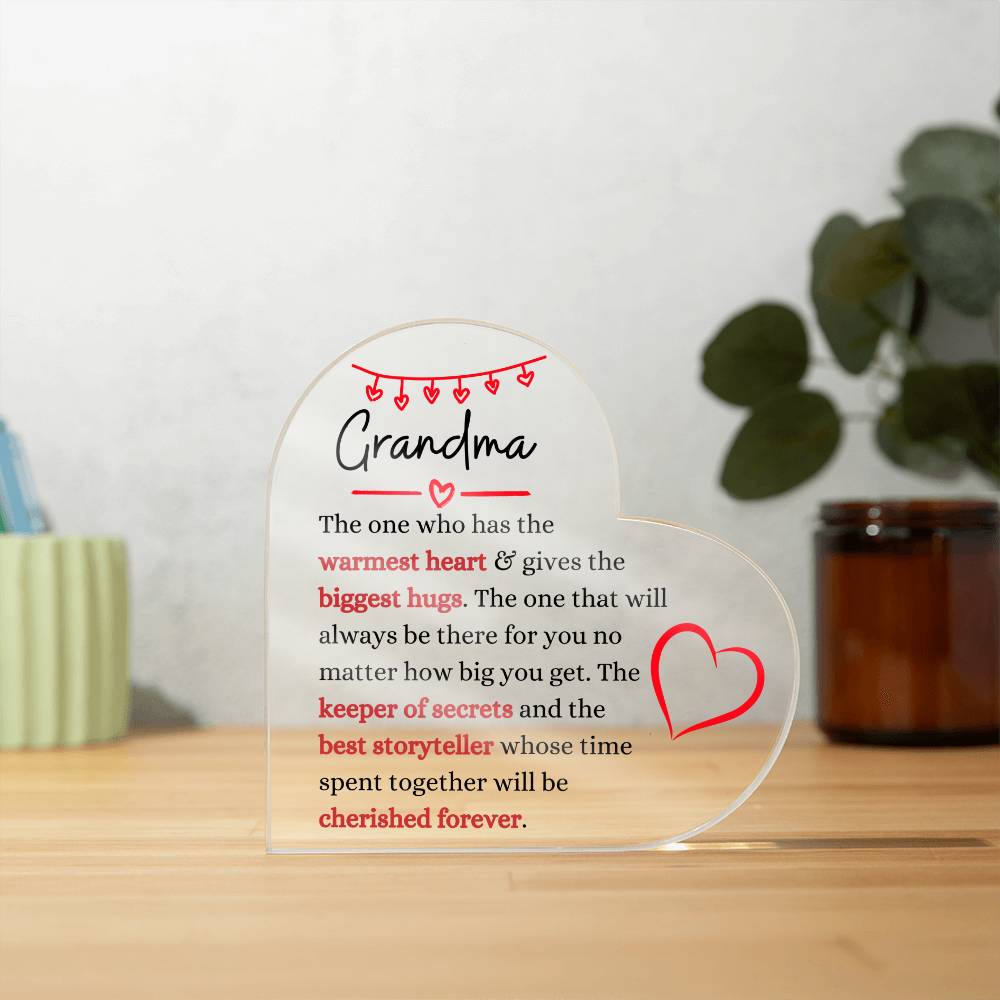 Grandma / Warmest Heart / Heart Acrylic Plaque