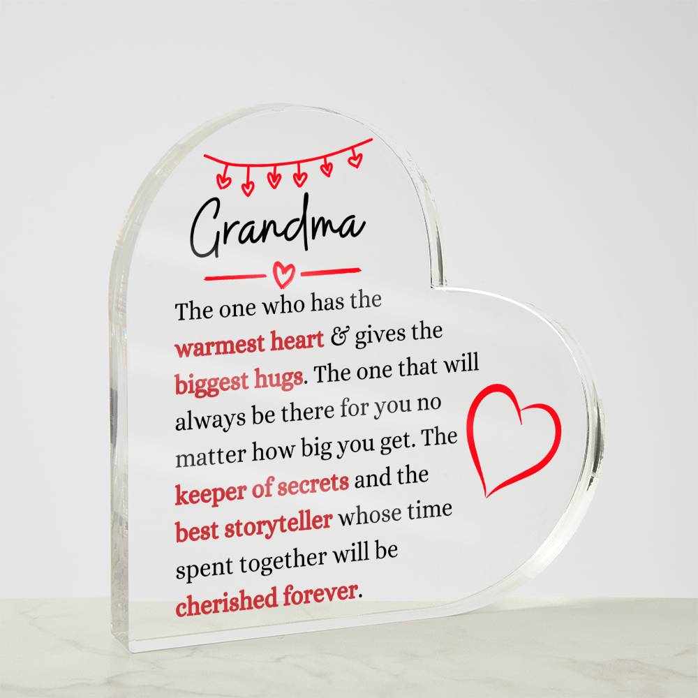 Grandma / Warmest Heart / Heart Acrylic Plaque