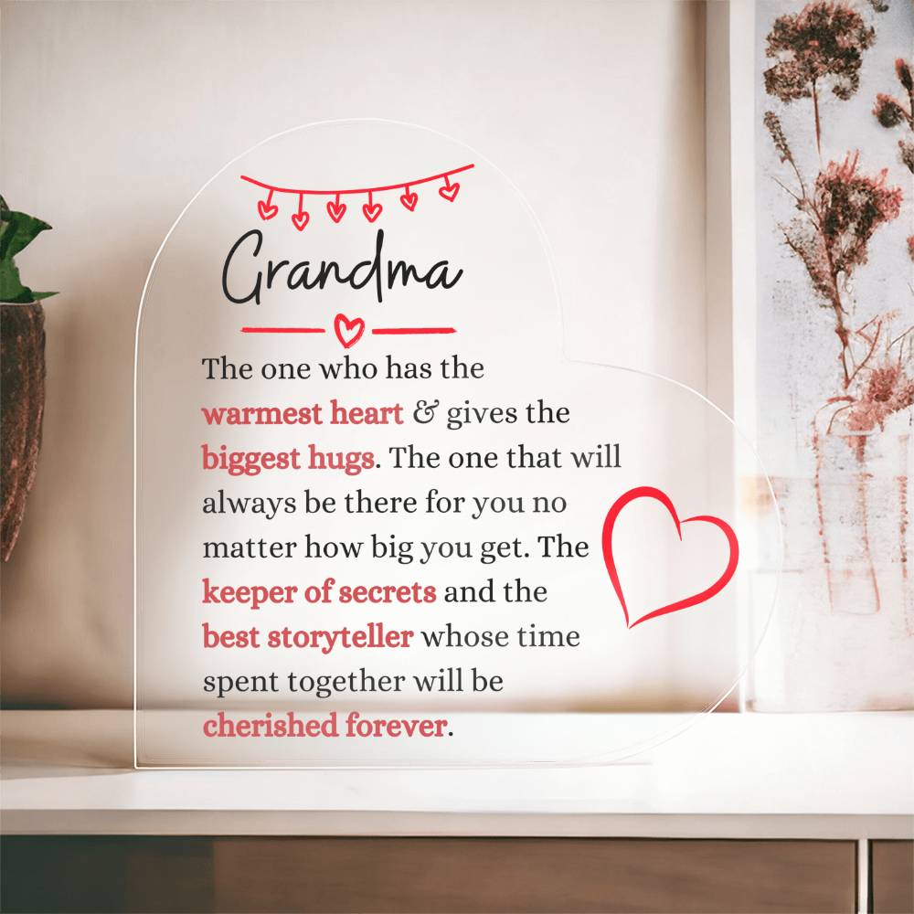 Grandma / Warmest Heart / Heart Acrylic Plaque